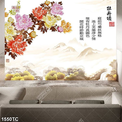 Tranh hoa mẫu đơn thư pháp đẹp