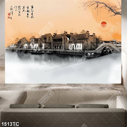 Tranh sơn dầu dãy phố cổ trên sông