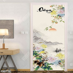 Tranh thư pháp hoa cúc màu đông