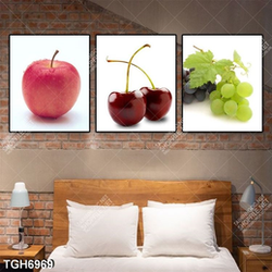 Tranh ghép 3 tấm táo, cherry và nho xanh