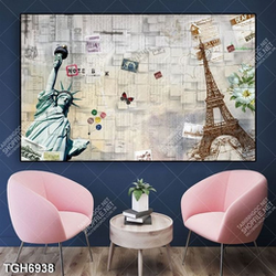 Tranh ghép tượng thần tự do và tháp eiffel