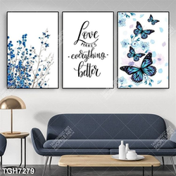 Tranh ghép 3 tấm hoa và bướm