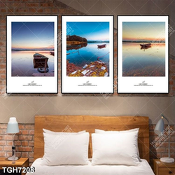 Tranh ghép 3 tấm thuyền trên sông decor đẹp