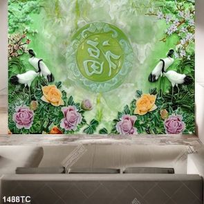 Tranh 3D chim Hạc giả ngọc và mẫu đơn