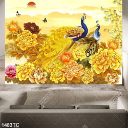 Tranh tài lộc chim công và mẫu đơn