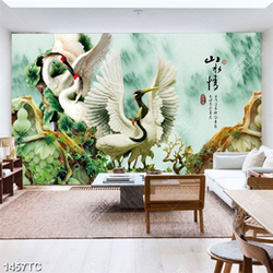 Tranh 3D chim Hạc nền giả ngọc đẹp