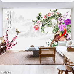 Tranh hoa đào và hoa mẫu đơn