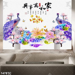 Tranh 3D đôi chim công và hoa mộc lan