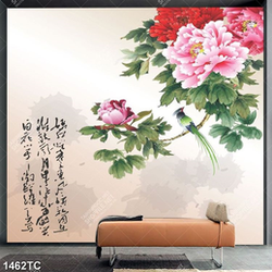 Tranh hoa mẫu đơn thư pháp đẹp