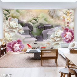 Tranh cá chép hoa mẫu đơn nền giả ngọc