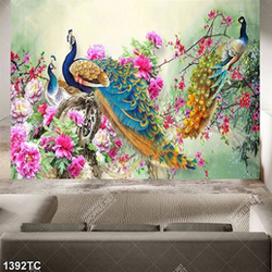 Tranh hoa mẫu đơn và chim công