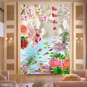 Tranh cá chép hoa mẫu đơn và hoa mộc lan