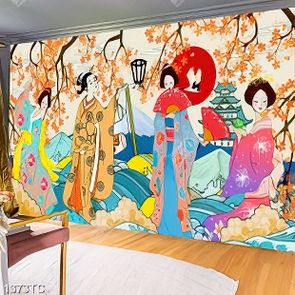 Tranh thiếu nữ Nhật bản và hoa đào