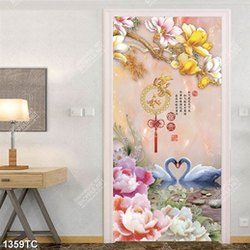 Tranh tranh chim thiên nga và hoa mẫu đơn