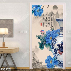 Tranh hoa mẫu đơn xanh thư pháp đẹp