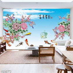 Tranh hoa mẫu đơn và cá