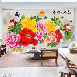 Tranh thư pháp hoa mẫu đơn