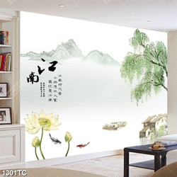 Tranh hoa sen và cây liễu