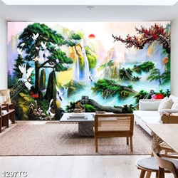 Tranh sơn dầu vạn lý trường thành và hoa đào