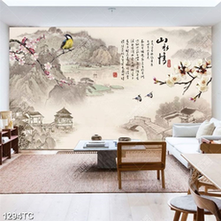 Tranh hoa đào và phong cảnh quê hương