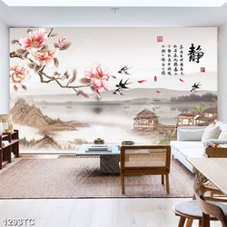 Tranh hoa mộc lan và phong cảnh