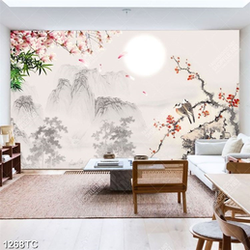 Tranh hoa đào và tre