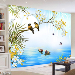 Tranh hoa mai và đôi chim uyên ương