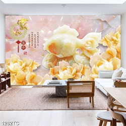 Tranh gải ngọc cá chép và hoa mẫu đơn