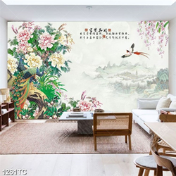 Tranh chim công và hoa mẫu đơn