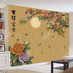 Tranh hoa và chim in dán tường đẹp