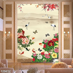 Tranh hoa mẫu đơn và chim hạc, cá chép