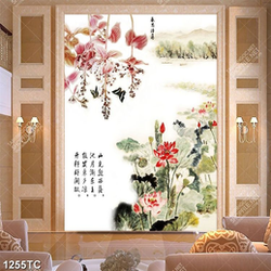 Tranh hoa sen và chữ thư pháp