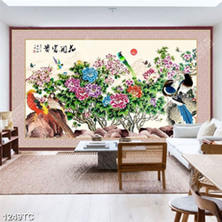 Tranh hoa mẫu đơn tranh chim công