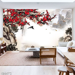 Tranh thư pháp hoa đào