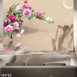 Tranh hoa mẫu đơn và núi