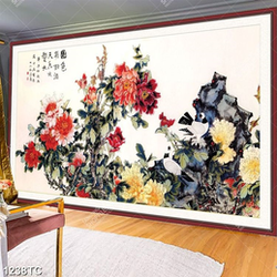 Tranh hoa mẫu đơn và thư pháp cổ