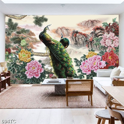 Tranh chim công và hoa mẫu đơn phong thủy file psd