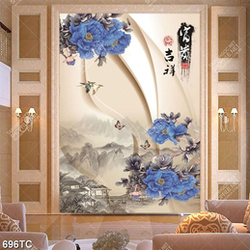 Tranh hoa mẫu đơn xanh nền 3D đẹp