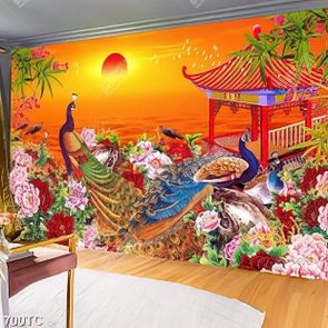 Tranh đôi chim công và hoa mẫu đơn