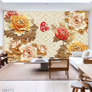 Tranh hoa mẫu đơn thư pháp chữ Phúc