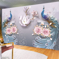 Tranh lụa ghép đôi chim công