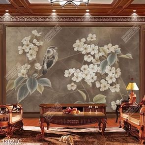 Tranh hoa và chim dán tường đẹp