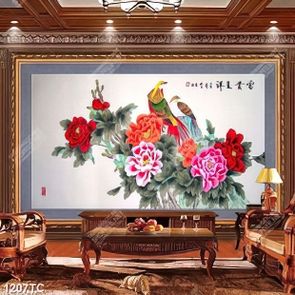 Tranh chim công và mẫu đơn có khung