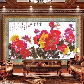 Tranh hoa mẫu đơn có khung