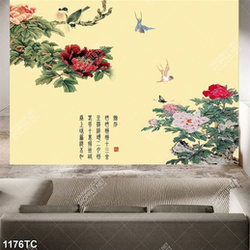 Tranh hoa mẫu đơn thư pháp in chất lượng cao