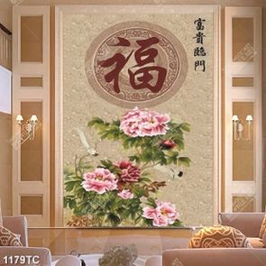 Tranh hoa mẫu đơn thư pháp đẹp