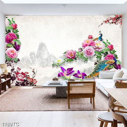 Tranh chim công và hoa mẫu đơn đẹp