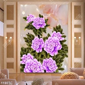 Tranh giả ngọc hoa mẫu đơn tím