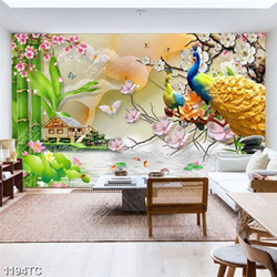 Tranh chim công và hoa đào