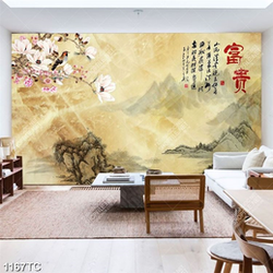 Tranh thủy mặc và thư pháp Trung Hoa dán tường đẹp